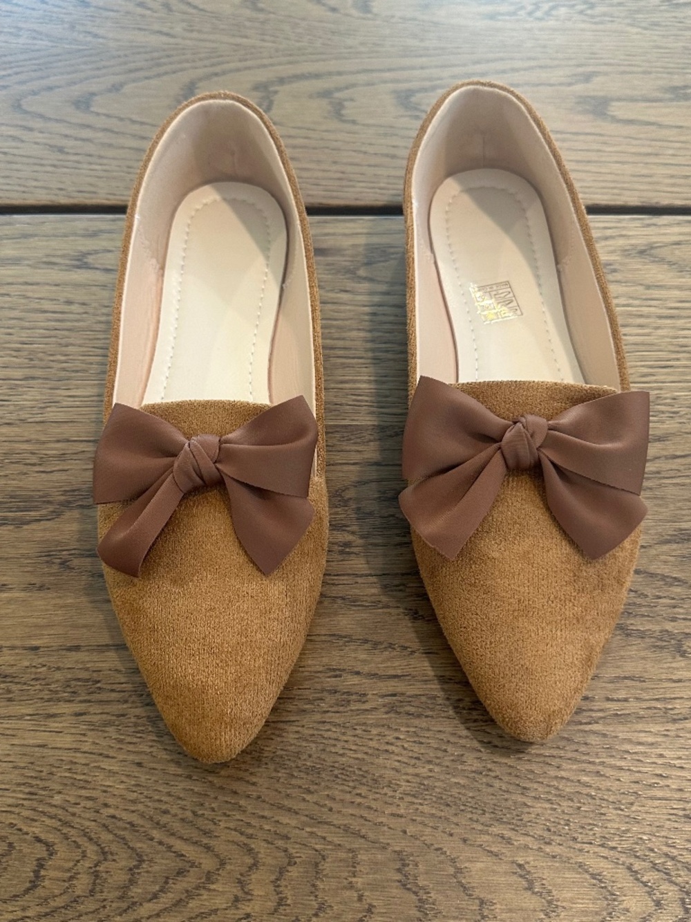 NEW Shein Women's Size 42 Brown Pointed-Toe Flat Loafers Decorative Bow NWOB